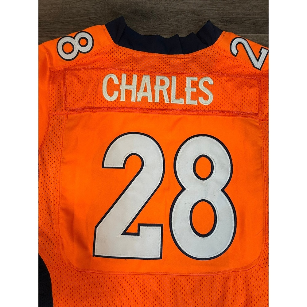 Nike Denver Broncos Charles 28 NFL Jersey Orange Navy Mens Size 48